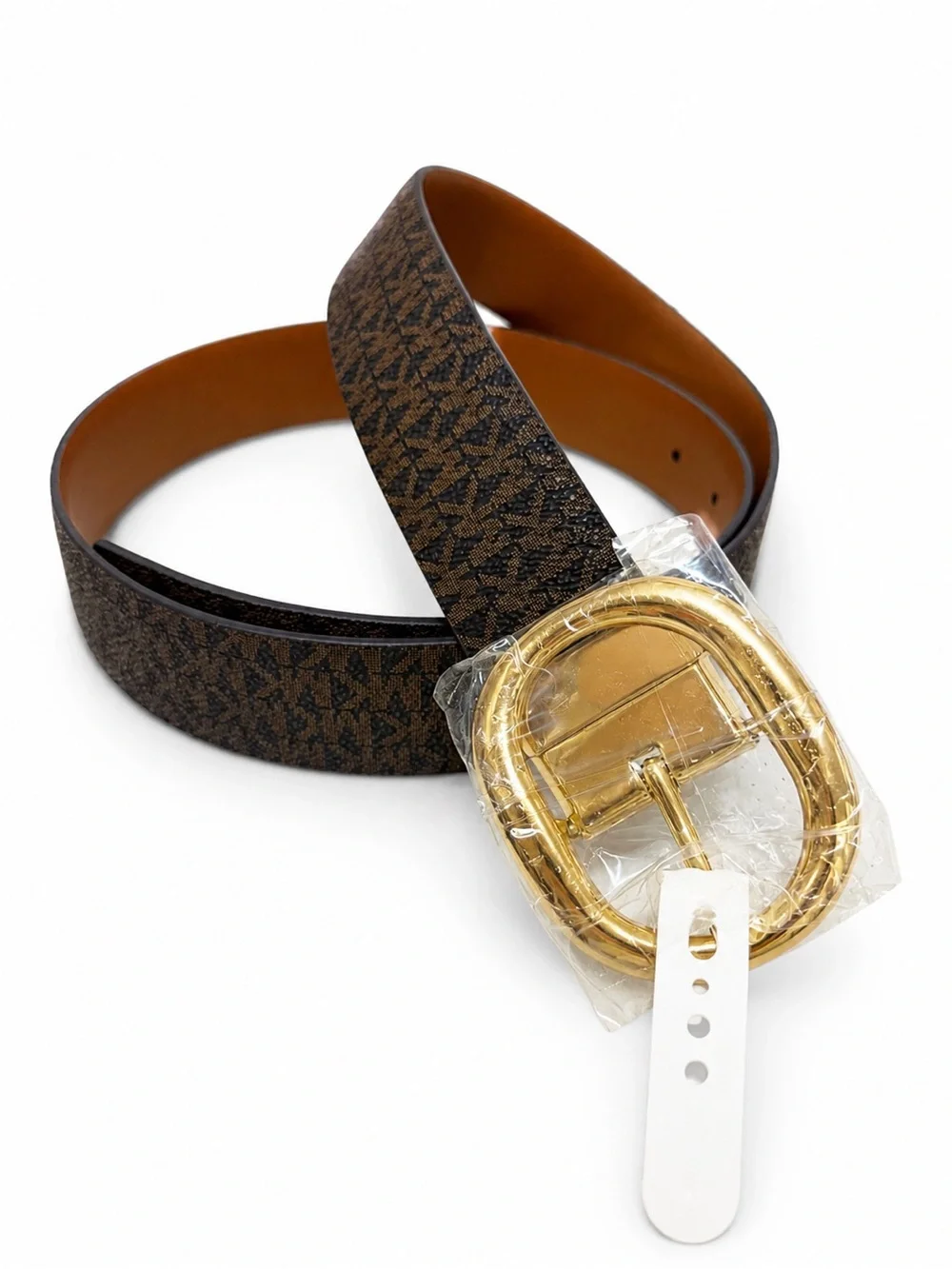 NWT Michael Kors Reversible MK Logo Belt Brown/Tan Gold Buckle Size L